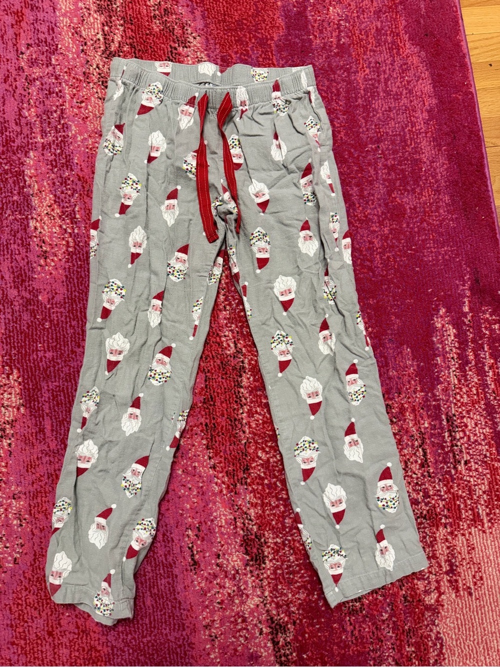Gray Santa Pajama Pants with Red Drawstring